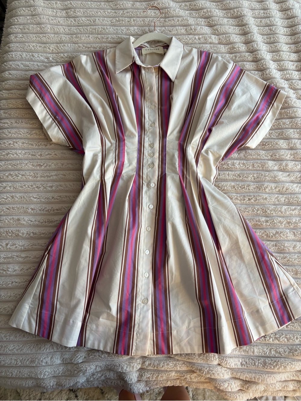 Anthropologie Tobie Mini Shirt Dress Cream with Pink & Purple Stripes